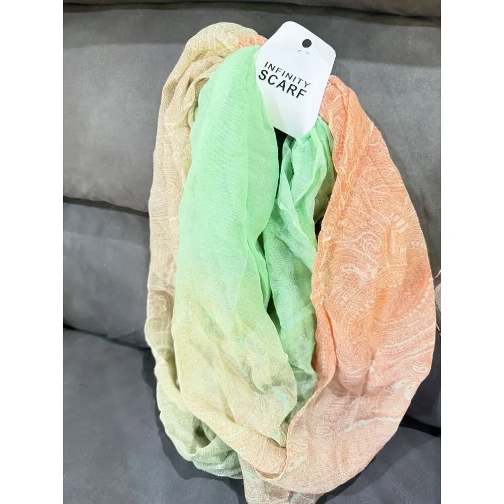 Women’s Paisley Infinity Scarf Coral Mint Green Beige Lightweight NWT